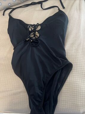 La Blanca Black Lace-Up woman’s One-Piece Swimsuit